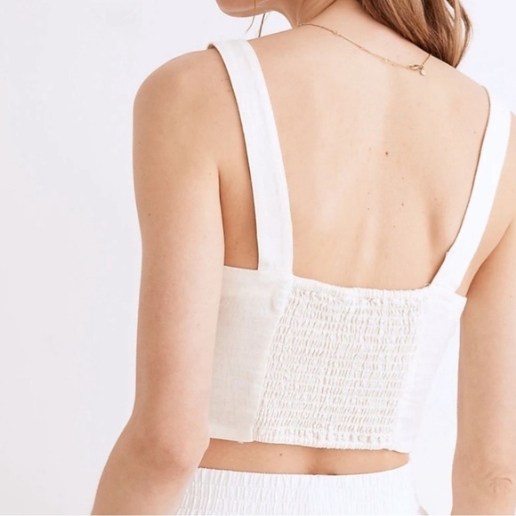 MADEWELL Abbie Cream Crop Top Linen Viscose Blend Stretchy Back Size Medium - Picture 3 of 10